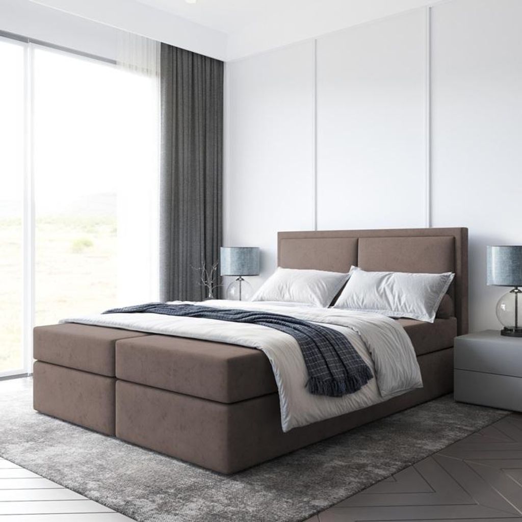 Bett Boxspringbett BRUNERO , TOPPER VISCO ,mit Bettkästen - Doppelbett, Stauraum, Schlafzimmer, Polsterbett, Bettgestell (160x200, Braun - ITAKA 20)
