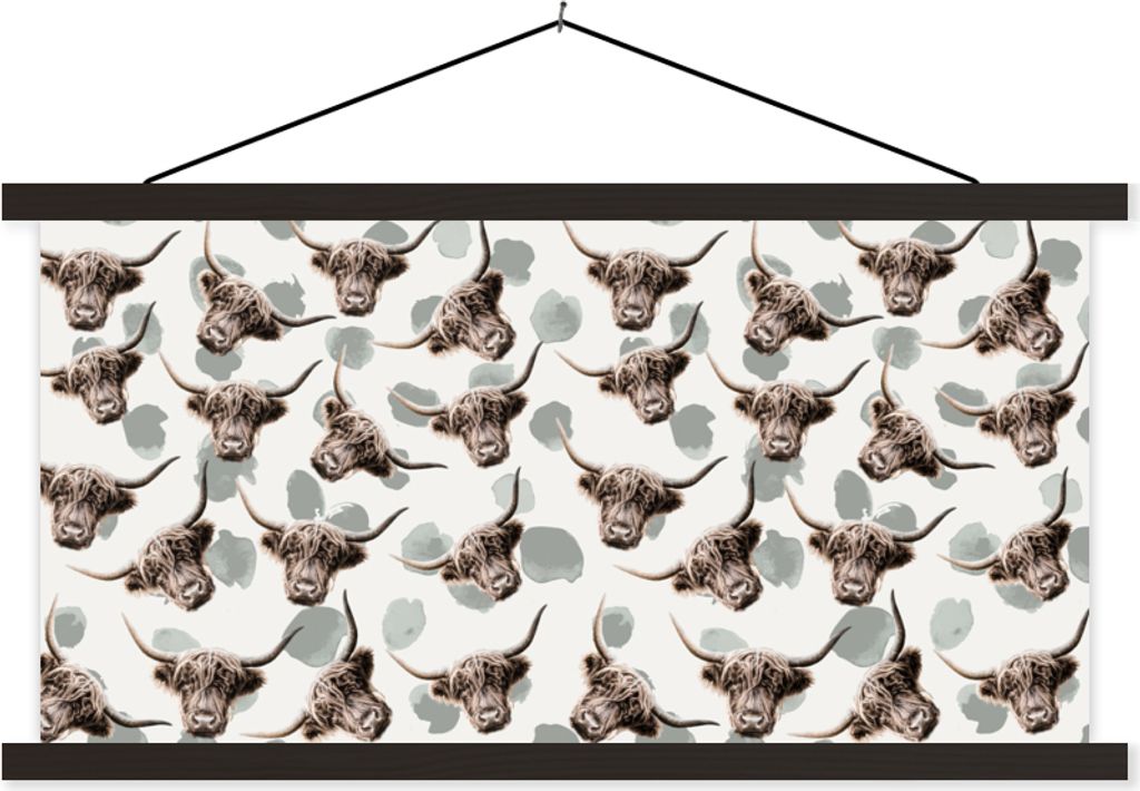 MuchoWow Textilposter Schottisches Hochlandrind - Kuh - Tiere 150x75 cm mit schwarzem Rahmen - Posterleiste