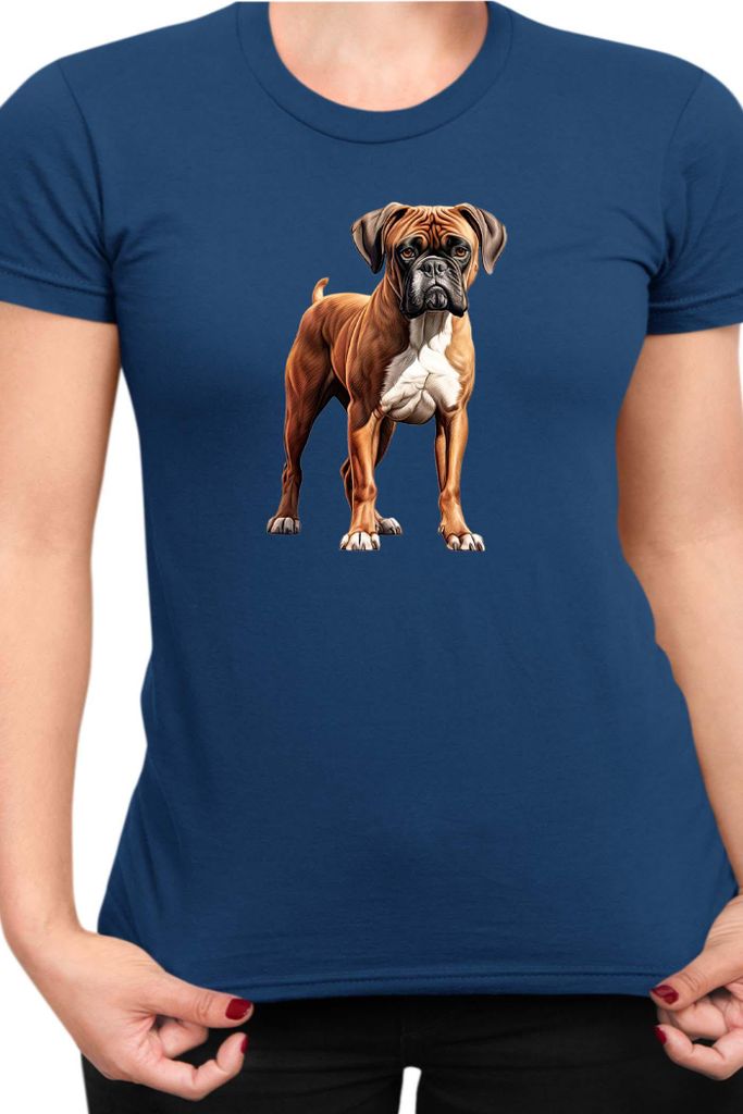 Damen T-Shirt Dogs Breeds Boxer Dog Breed 006, Lady L / Dunkelblau