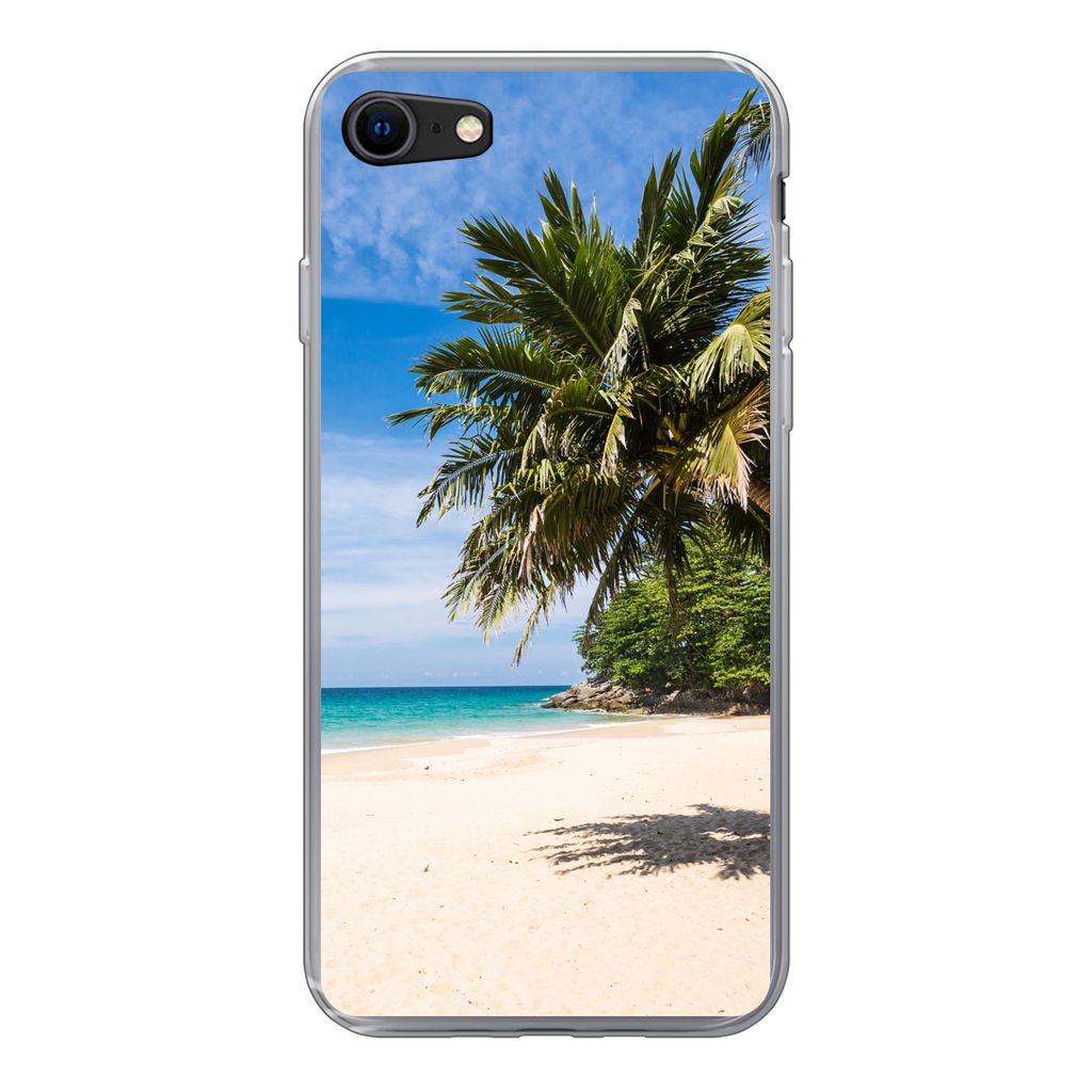 MuchoWow Handyhülle Schutzhülle Hülle für iPhone SE 2020 Strand - Tropen - Meer Silikon Softcase Handy Hülle - Kartenbesitzer