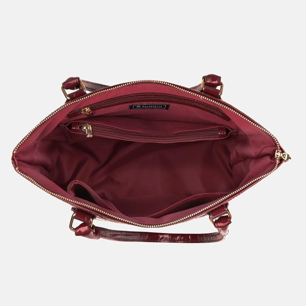 Sac à main bordeaux en cuir véritable verni WANDA format classique - 7