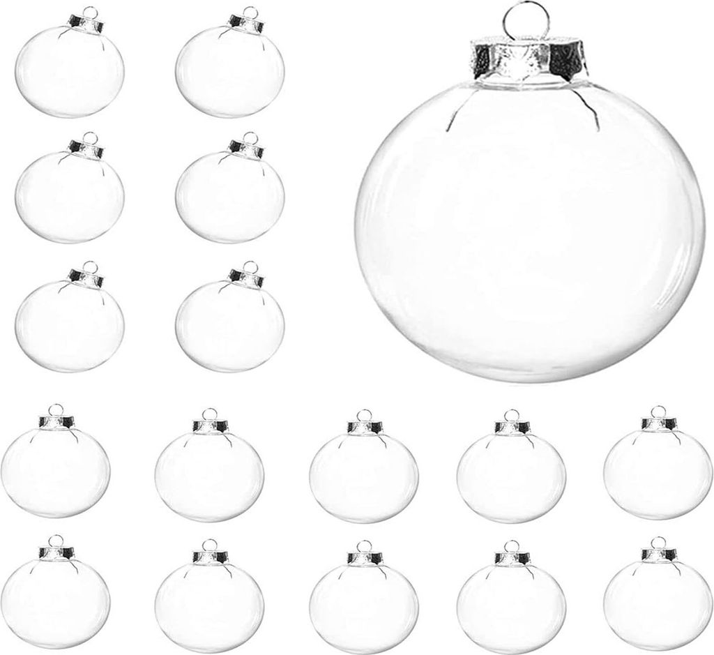 16 pcs Hanging Clear Plastic Fillable Ornaments Balls, 2.36" DIY Christmas Balls Craft Ornaments for Christmas Tree Ornaments, Halloween and Weddin...