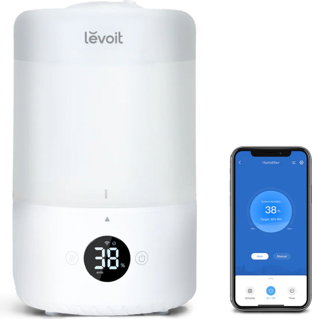 Levoit 3L Top Fill, 220 ml/H Nebelvolumen, 28dB leise, 25 Stunden Laufzeit, 3,00 l Wassertank, VeSync-App (Appsteuerung), Aroma Diffuser, Schlafmodus