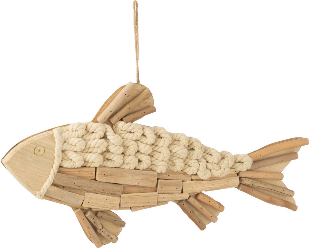 J-Line J-Line Aufhänger Fisch - Holz - Naturell - Large