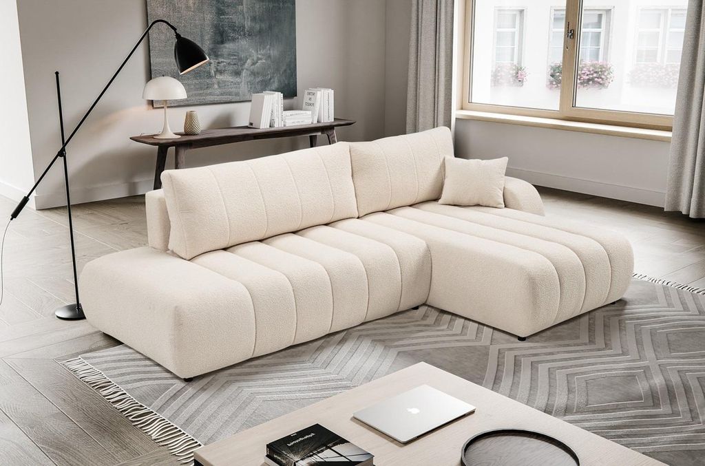 Ecksofa KELOWNA – cremefarben, rechte Ecke