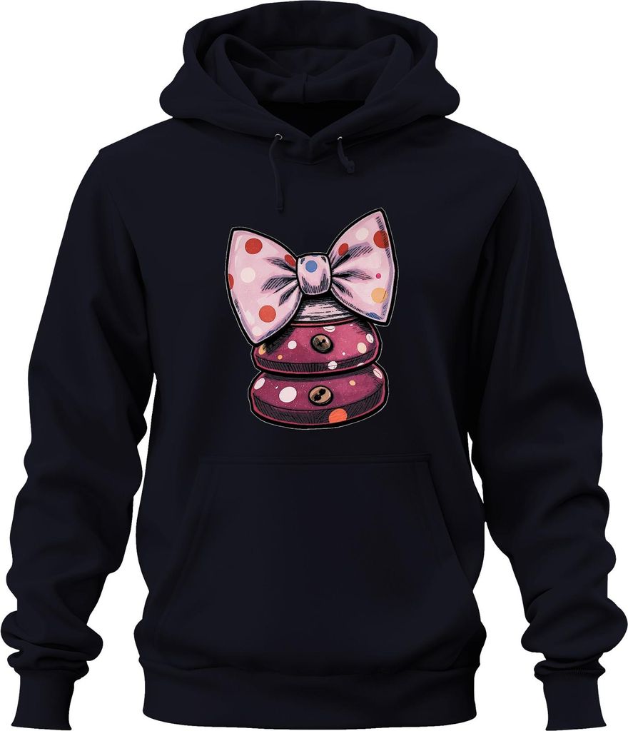 Schleife Knöpfe Polka Dots Karneval Clown Jeck Fasching Kostüm Uni Hoodie Kapuzenpullover, Navy, XL