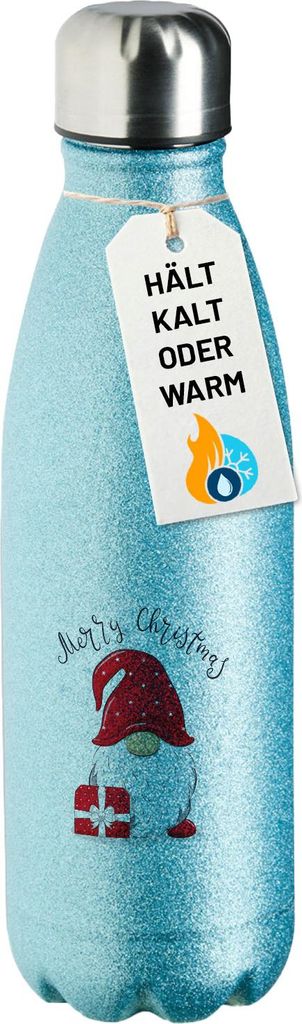Huuraa Trinkflasche Merry Christmas Wichtel 500ml Blue Edelstahl Wasserflasche Trinkflasche Geschenkidee