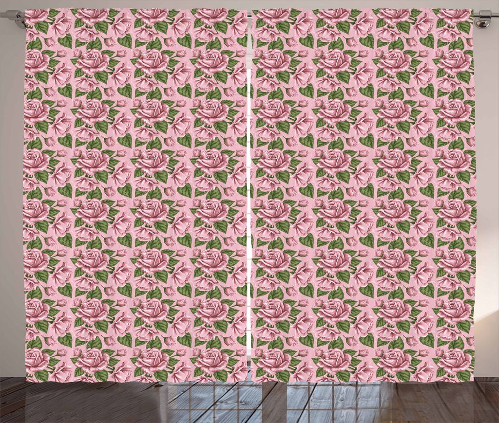 ABAKUHAUS Rose Rustikaler Gardine, Romantisches Retro Tupfen, Schlafzimmer Kräuselband Vorhang mit Schlaufen und Haken, 280 x 175 cm, Resedagrün ...
