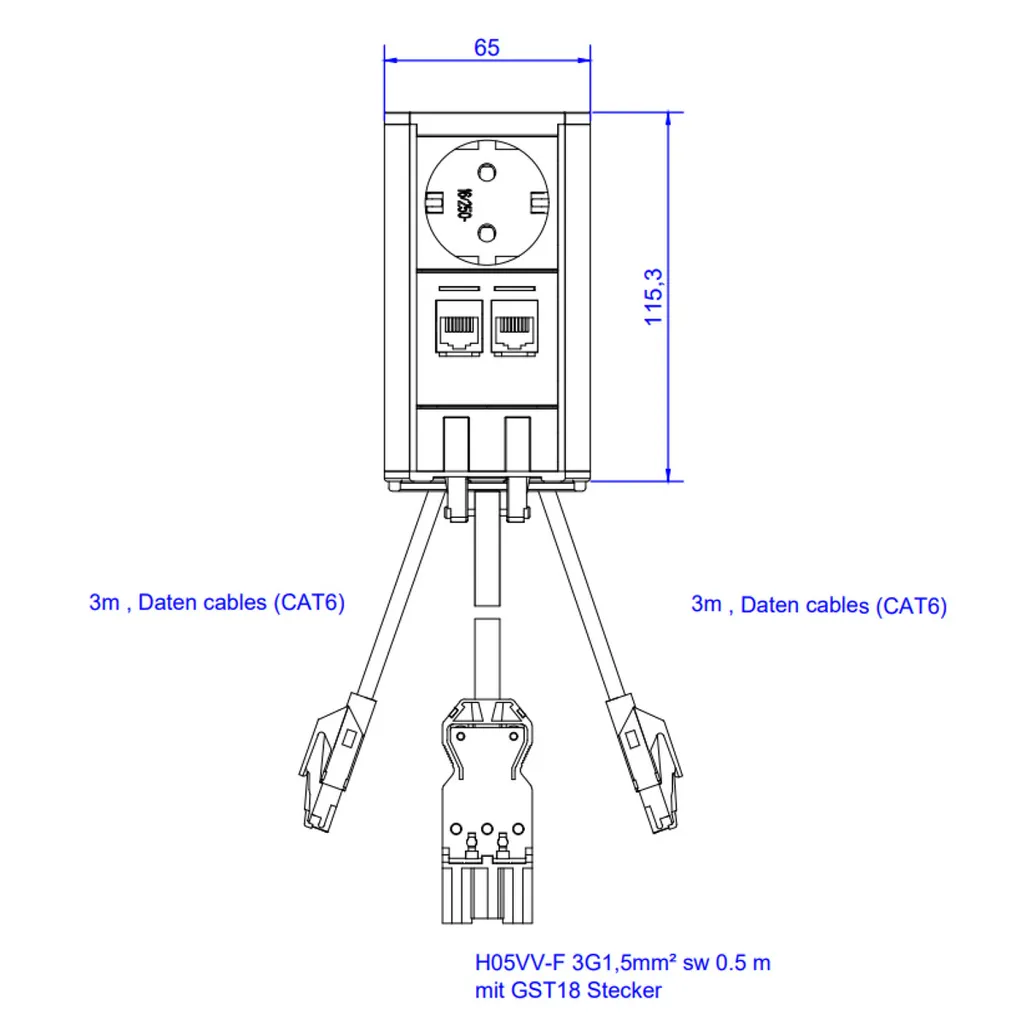 Bloc multiprise escamotable Bachmann Elevator avec Prise et Double RJ45 - 2
