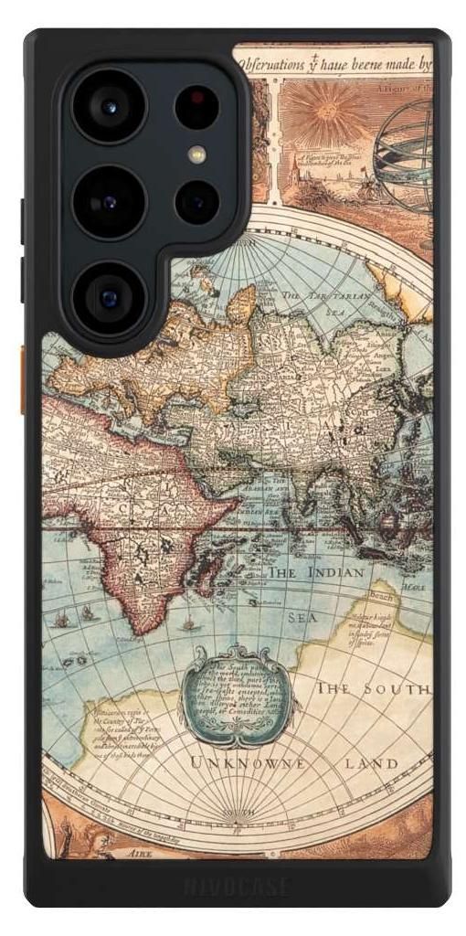 NIVOCASE Hülle für Samsung Galaxy S23 Ultra Handyhülle NIVOcore Case Schwarz Landkarte Vintage Weltkarte