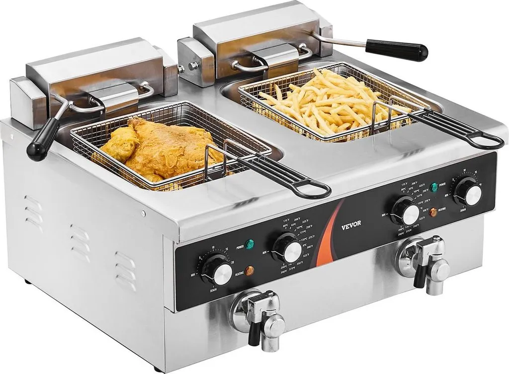 Friteuse électrique double cuve 3000W 17L pour frites et snacks PRO-90