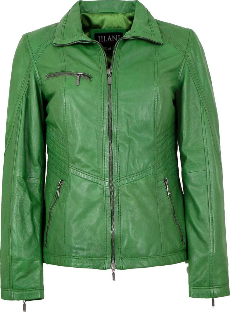 Jilani - Damen Lederjacke Lammnappa grün : 36