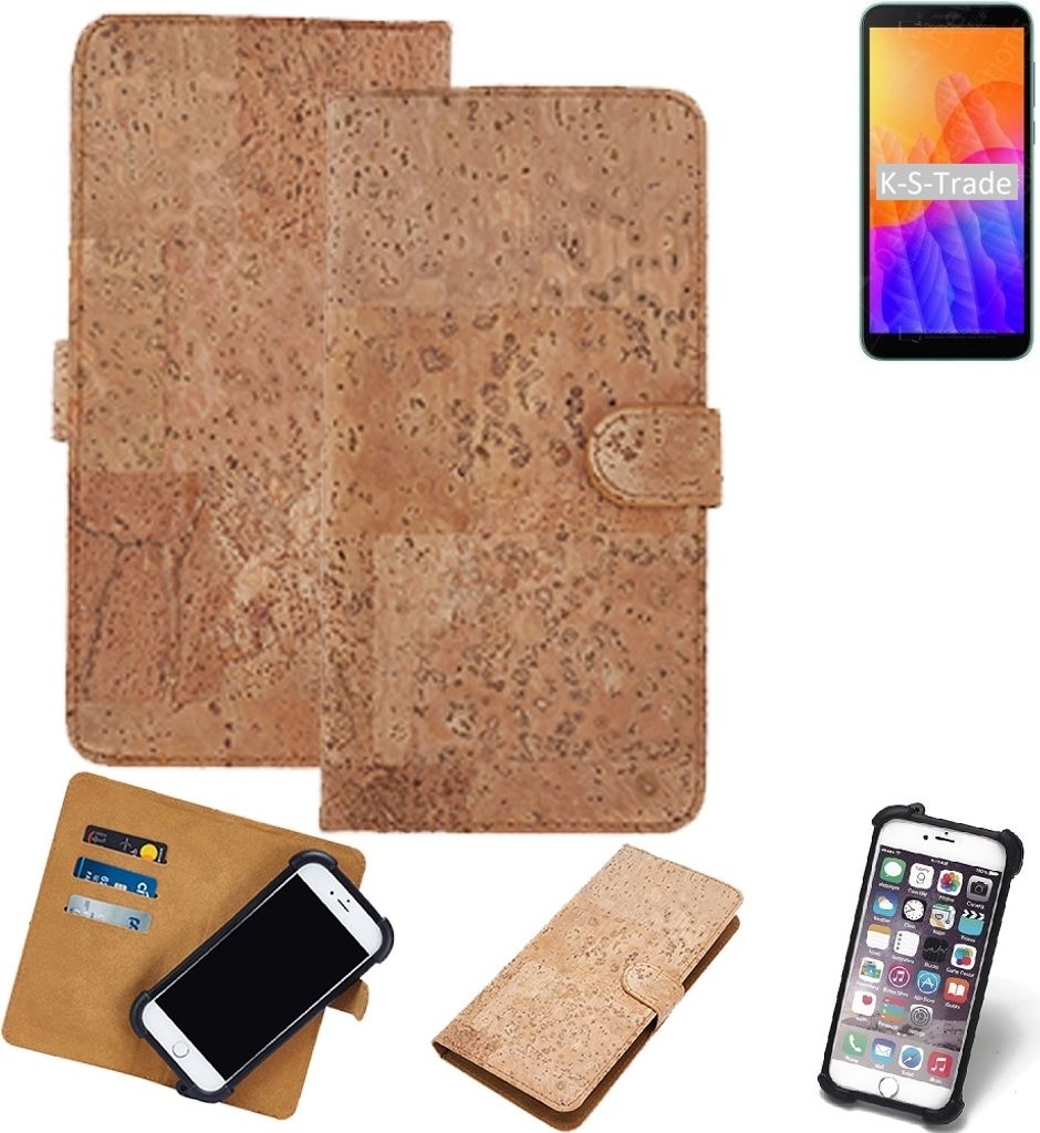 K-S-Trade Hülle kompatibel mit Huawei Y5p Kork Handyhülle Cover Schutzhülle TPU Case Bumper in Hellbraun, (1x)