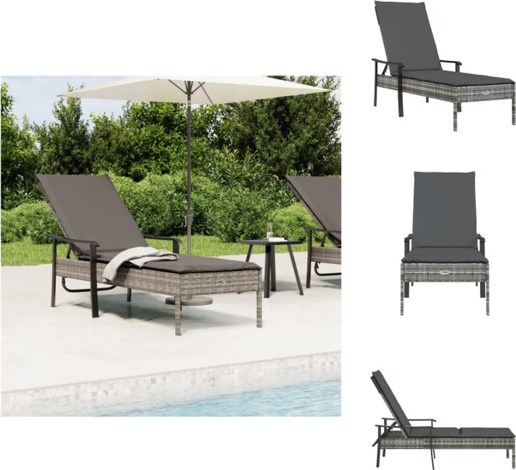 Chaise Longue Anti-UV en Poly Rotin Gris avec Support Stable pour Jardin