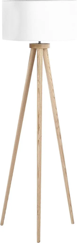 BELIANI Lampadaire en bois blanc 140 cm abat-jour tissu trépied moderne
