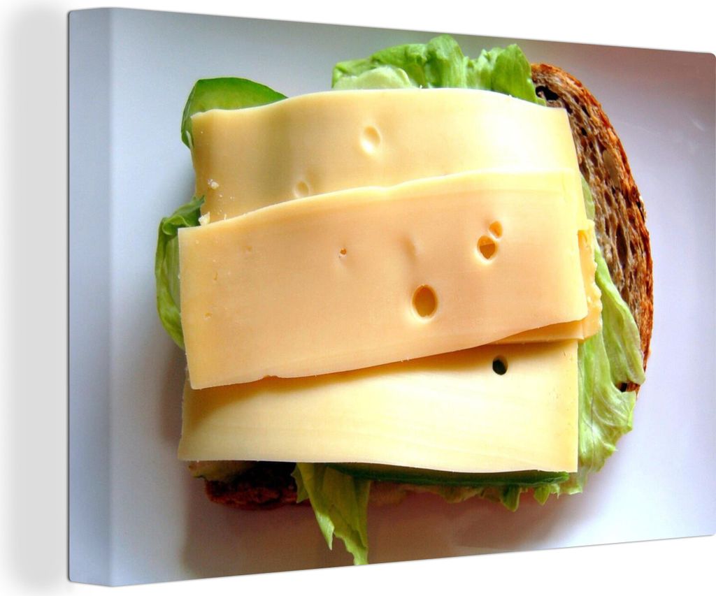 OneMillionCanvasses - Leinwandbilder - 140x90 cm, Brot - Käse - Gouda, Wandbilder Kunstdruck Wanddekoration - Foto auf Leinwand - Gemälde auf H...