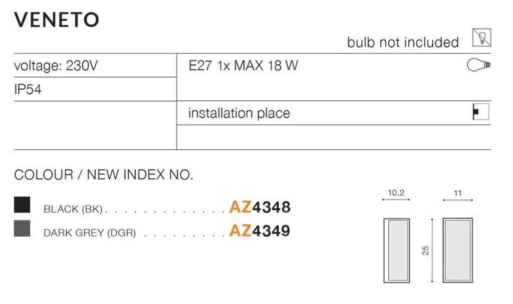 Azzardo VENETO AZ4348: Lampada da Parete Esterna IP54 Design Moderno - 3