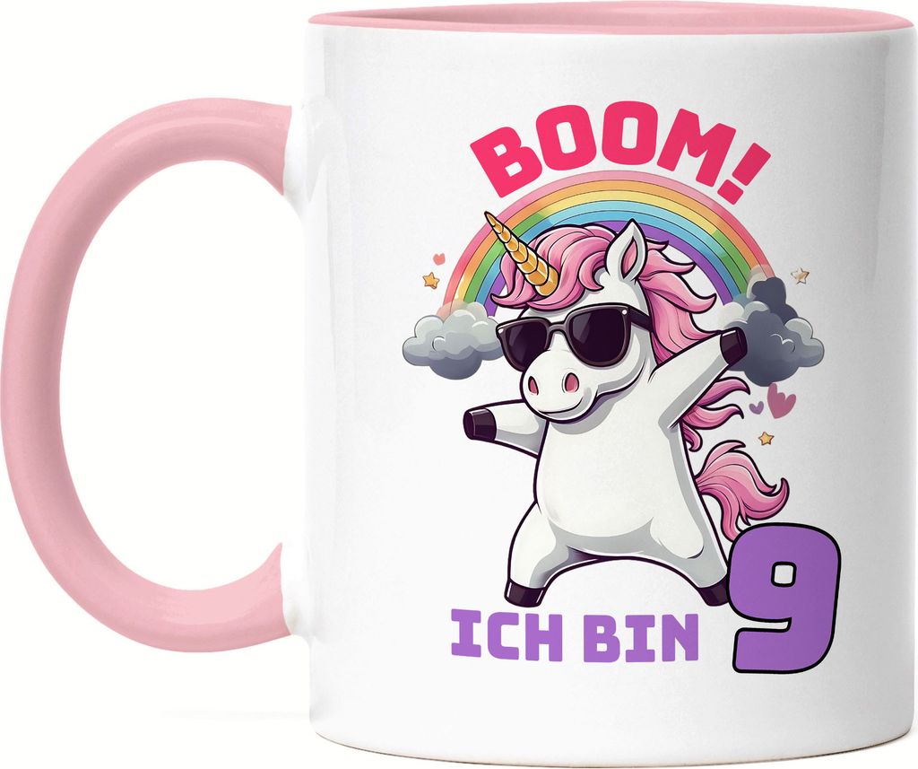 Boom Ich Bin 9 Tasse Rosa Kindergeburtstag Einhorn Geschenk Party Dabbing Regenbogen Spaß