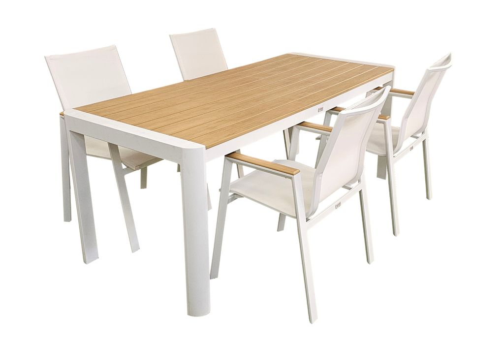 Gartenmöbel Alu / WPC 5-TLG. weiß / Braun Sitzgruppe Terassenmöbel Essgruppe Tisch 180 cm + 4 Stühle