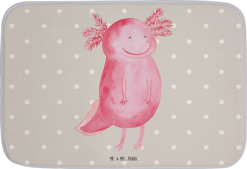Mr. & Mrs. Panda Badezimmer Matte Axolotl Glücklich - Grau Pastell - Geschenk, Badvorleger, Lebensfroh, duschmatte, Duschvorleger, Bad Fußmatte, ...