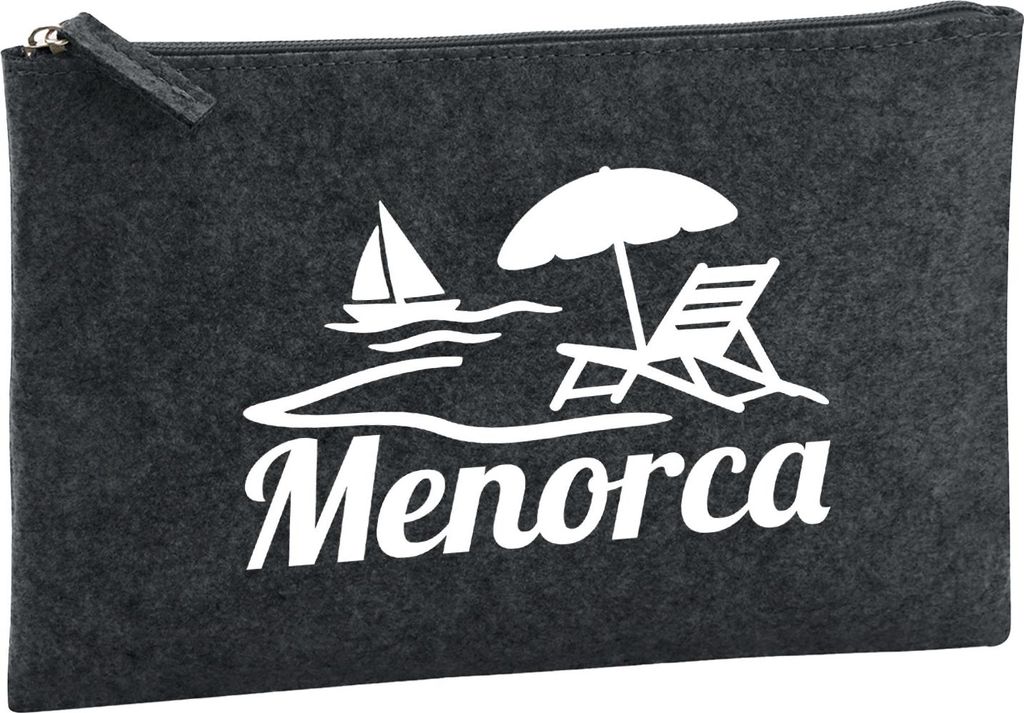 Huuraa Kulturbeutel Menorca Spanien 1 Liter Charcoal Filz Kosmetiktasche Geschenkidee