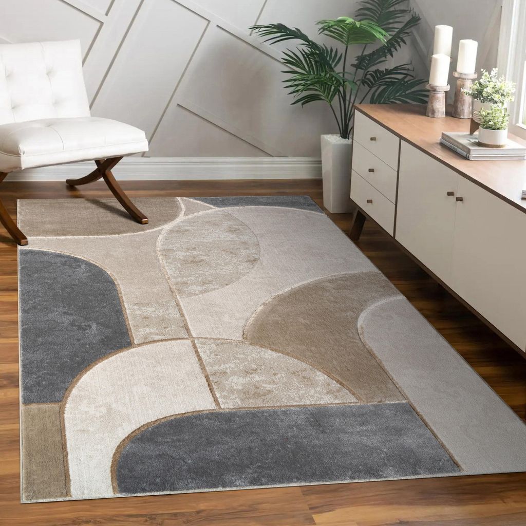 Tapis salon à poils courts Motif géométrique Motif arc Image du produit 