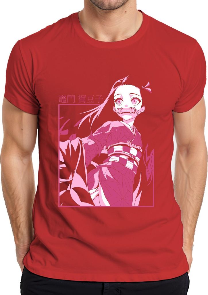 Nezuko Kimetsu no Yaiba Dämon Mädchen Bambus Anime Geschenk Herren T-Shirt, Rot, S