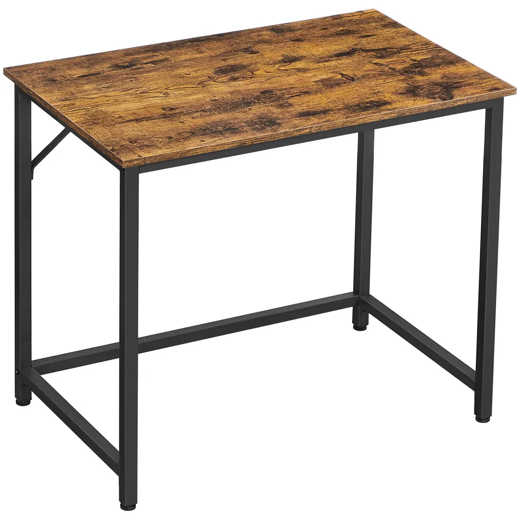 Bureau 80 cm Brun Rustique Leobert avec Structure Métal Noir Robuste