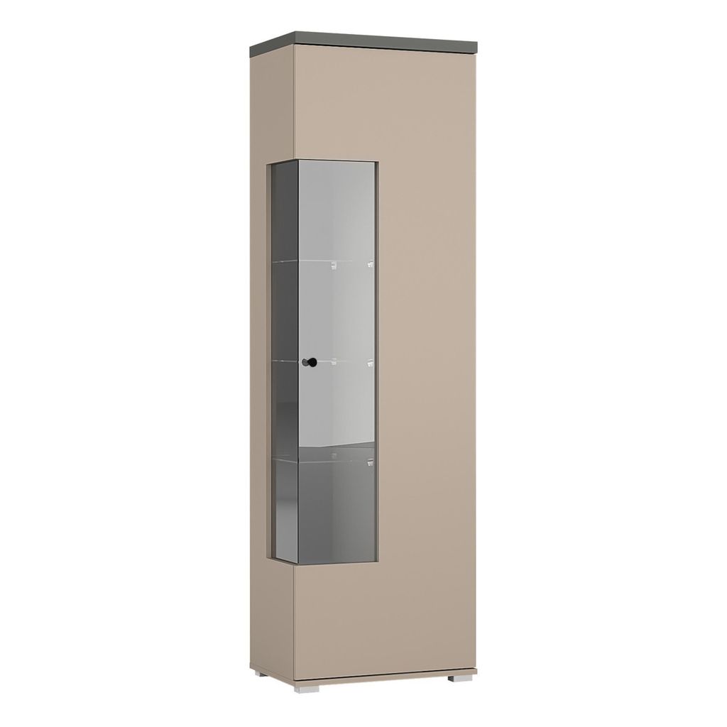 Masseno Vitrinenschrank SERENITA 180 x 55 cm Modern Wohnzimmer Vitrine mit Tür Beige / Beige