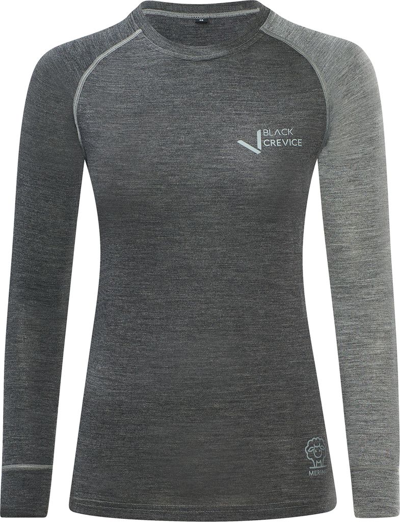 BLACK CREVICE - Damen Langarmshirt aus Merino Wolle | Funktionsunterwäsche | Base Layer | Farbe: Anthrazit/Grün | Gr: 36