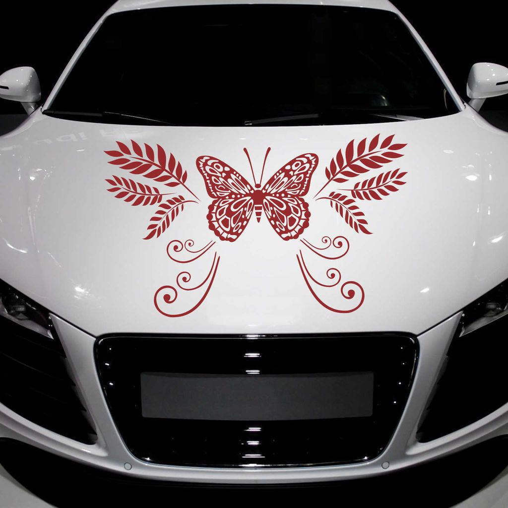 Aufkleber - Autoaufkleber "Butterfly Ranke" 90cm x 53cm dunkelrot - Tuning Carystyling Heckscheibe Auto