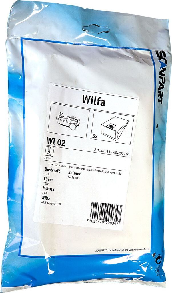 CleanBag Staubsaugerbeutel WI 02 für Wilfa Compact 700, Zelmer Serie 700, Dustcraft 1050