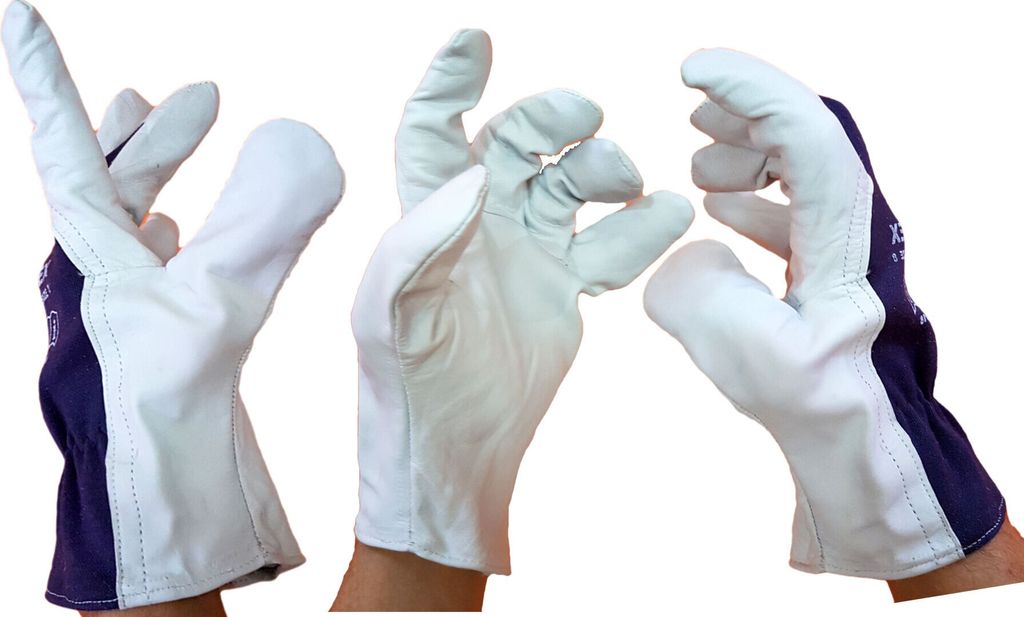 Three views of a pair of gloves.