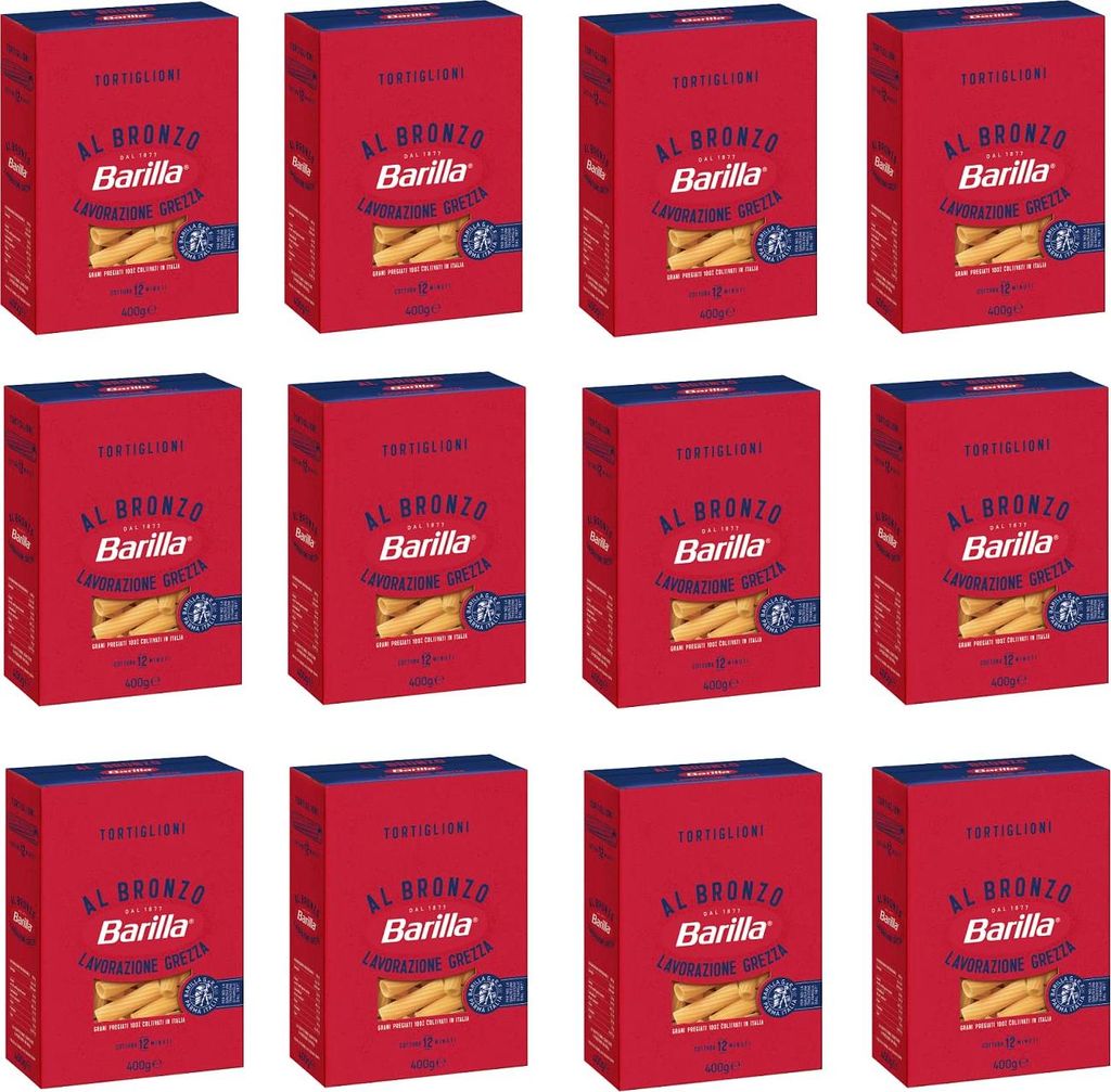 12x Barilla Tortiglioni al Bronzo Bronze Gezogene Pasta 400g Rohe Verarbeitungsmethode