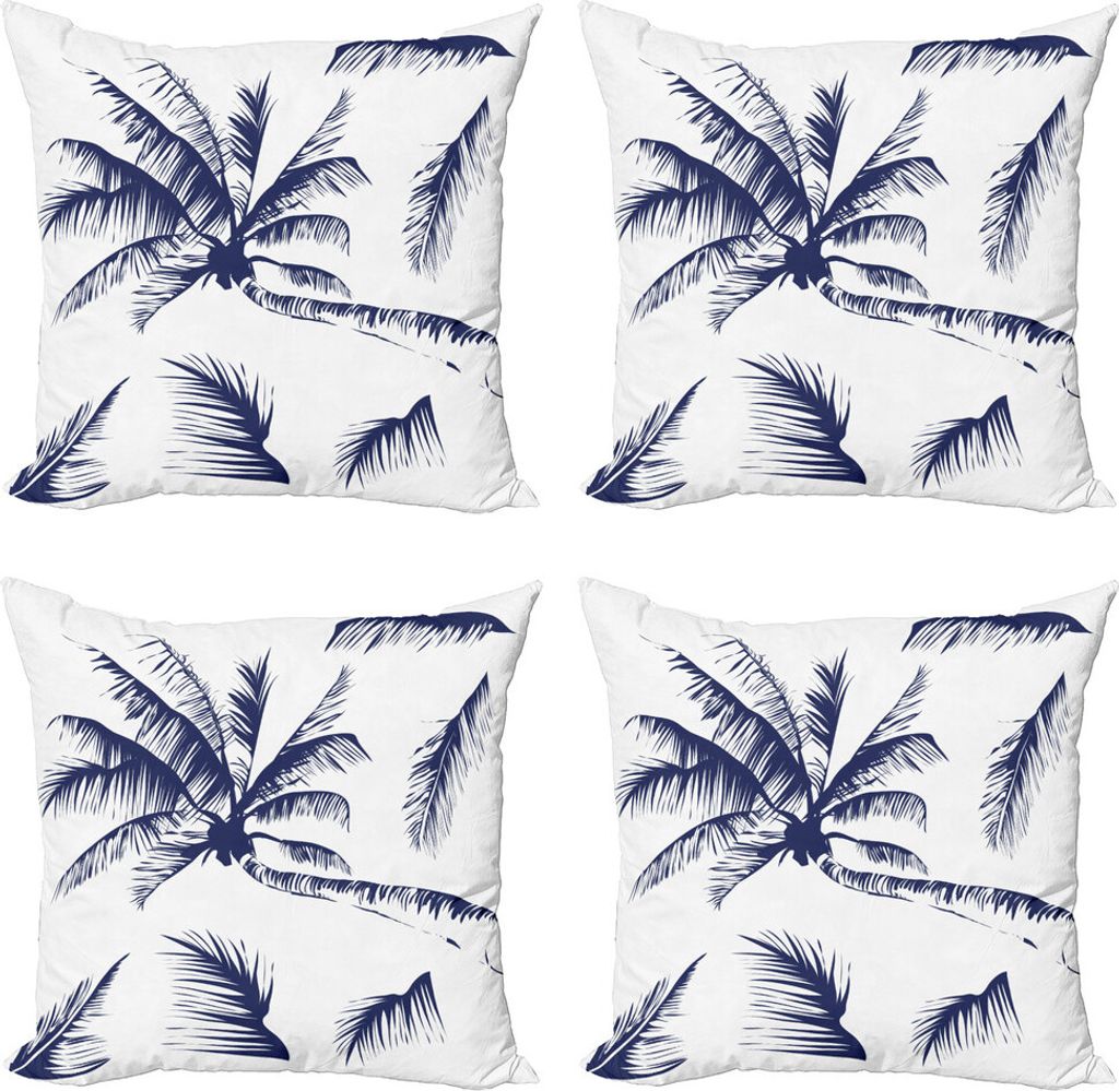 ABAKUHAUS Psychedelisch Kissenbezug Set (4 Stück), Kokospalme, Moderner Doppelseitiger Digitaldruck, 45 cm x 45 cm, Indigo