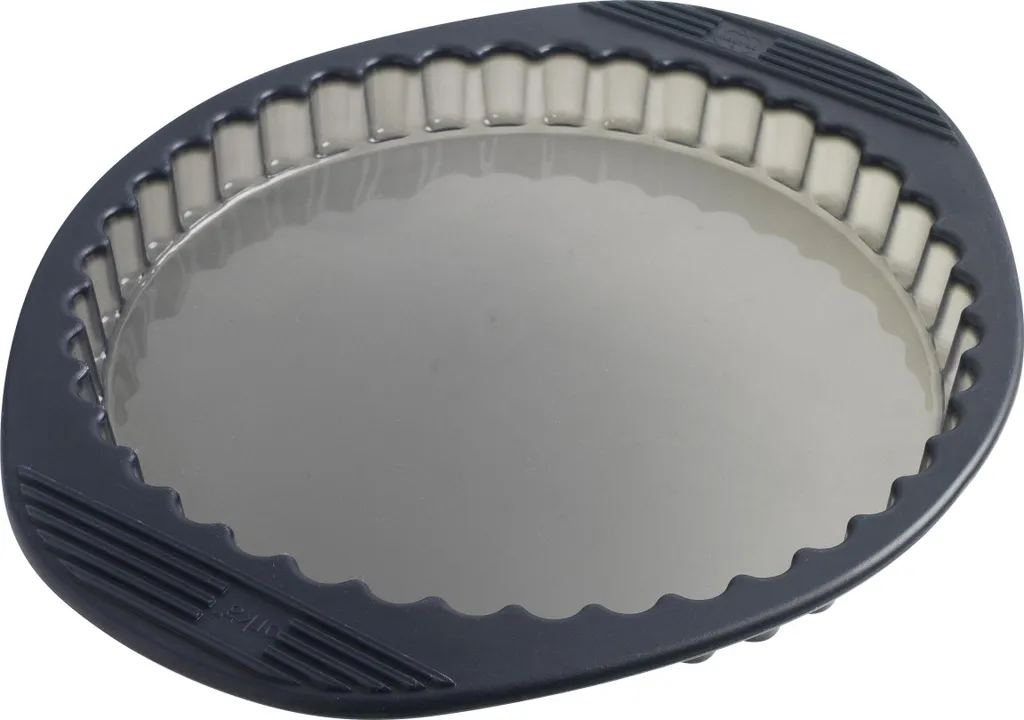 Mastrad Tartenform mit gewelltem Rand, Kuchenform, Tortenform, Backform, Silikon, Grau Transparent, 28 cm, F40914