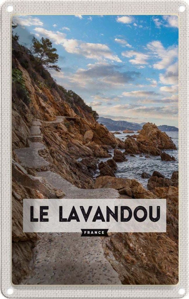vianmo Blechschild 18x12 cm Le Lavandou France Berge Meer Bildmotiv Reisemotiv Abenteuer Reisen Urlaub