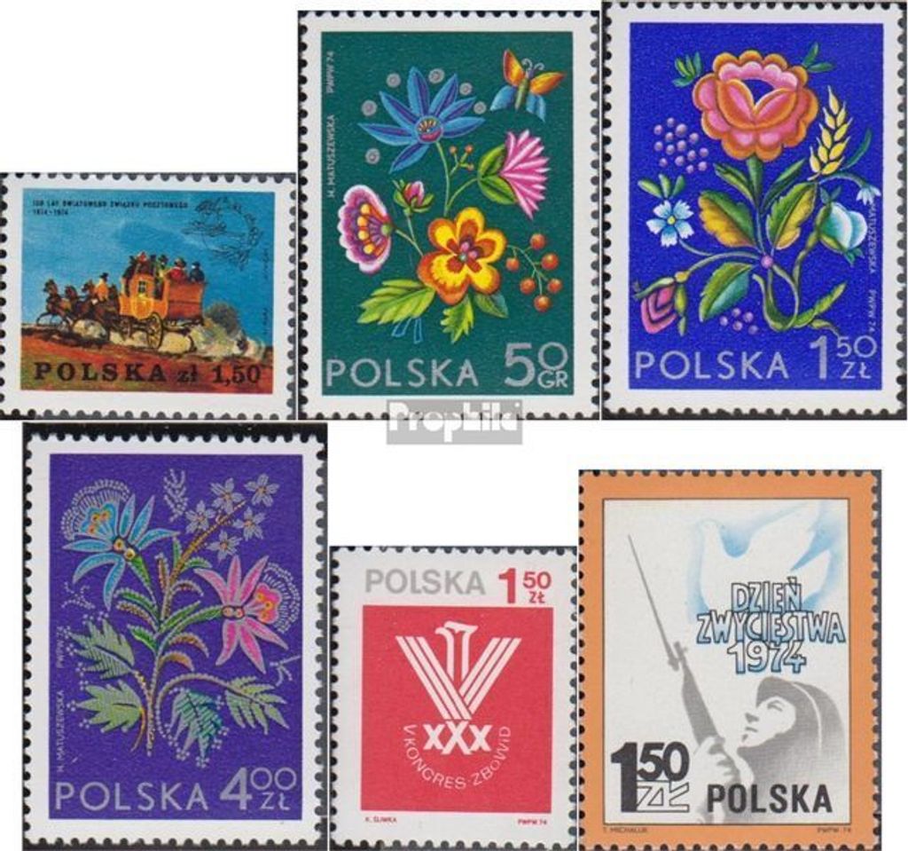 Briefmarken Polen 1974 Mi 2308,2309A-2311A,2312, 2313 (kompl.Ausg.) postfrisch Weltpostverein