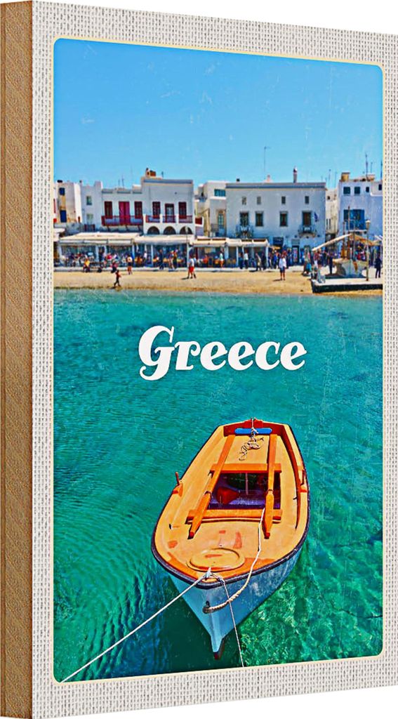 Holzschild Reise 20x30cm Greece Griechenland Meer Boot Strand