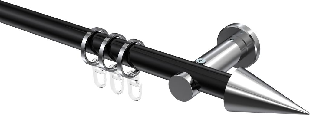 Interdeco Gardinenstange / Vorhangstange Schwarz / Chrom, Typ Platon Savio (Kegel), 20 mm Ø 1-läufig, 440 cm