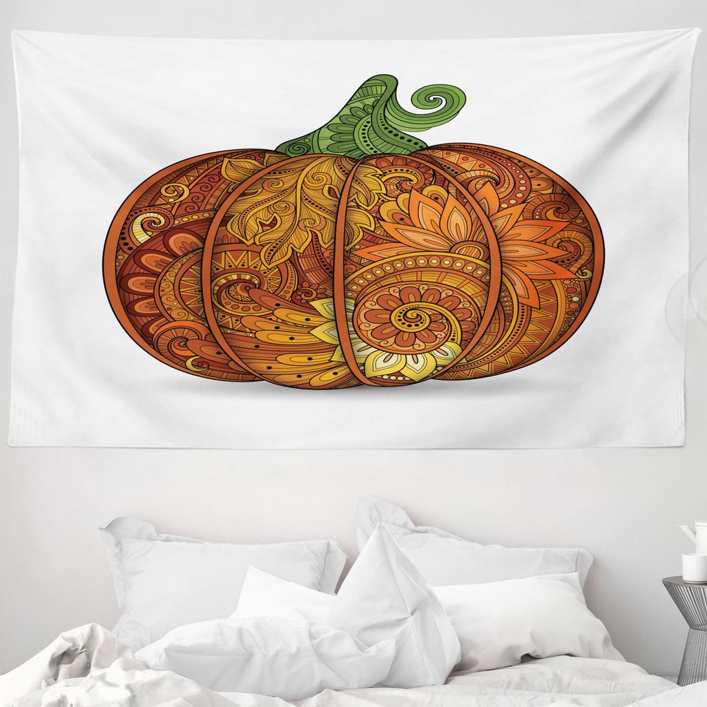 ABAKUHAUS Gemüse Wandteppich, Style-Kürbis aus Weiches Mikrofaser Stoff Waschbar ohne Verblassen Digitaldruck, 230 x 140 cm, Dunkelorange Farngrün