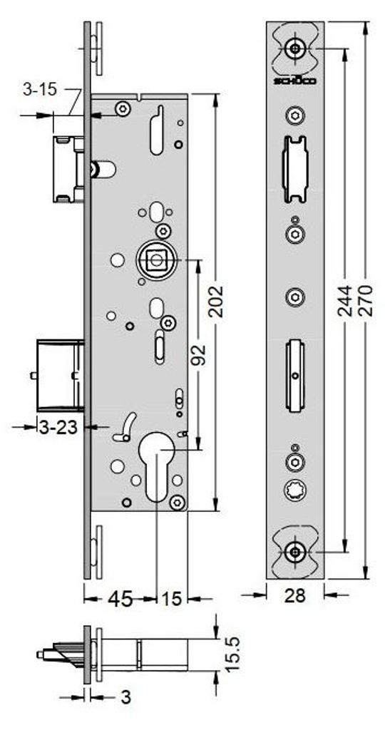 Schüco Antipanik Riegel-Fallenschloss 241922 Fkt B