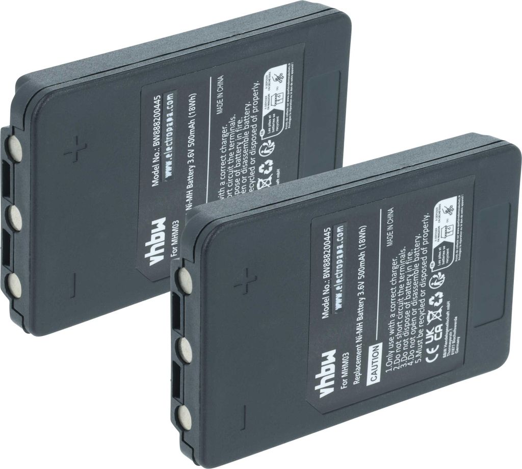 vhbw 2x Akku Ersatz für Autec MHM03, LPM01LI, LPM01, R0BATT00E10A0 für Industrie-Funkfernsteuerung Fernbedienung (500 mAh, 3,6 V, NiMH) - Schwarz