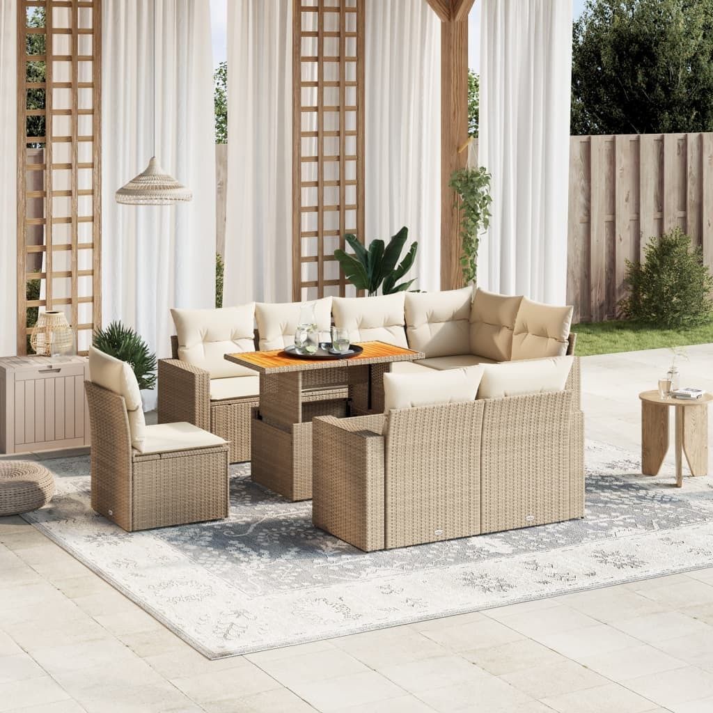 "Rabatt" 9-tlg. Garten-Sofagarnitur - mit sofa - mit Kissen Beige Poly Rattan - Lounge-Dining set CC10613