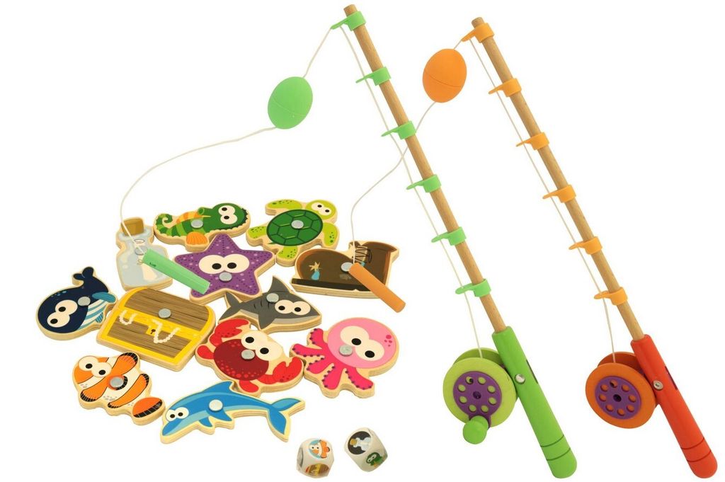 Angelspiel magnetisch 16 tlg Fische angeln Holzspiel ab 3+