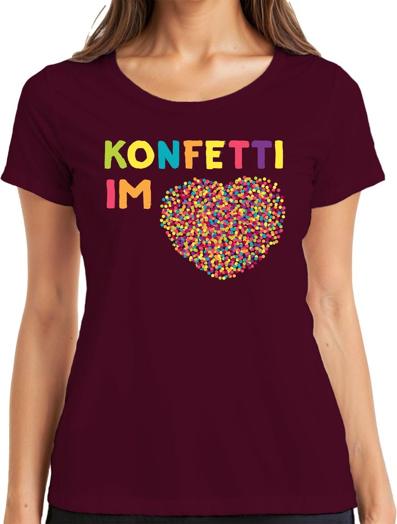 Konfetti im Herzen Geburtstag Party Valentinstag Liebe bunt Damen T-Shirt, Burgundy, XXL