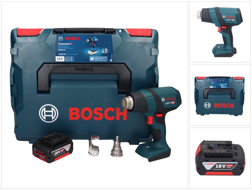 Bosch GHG 18V-50 Professional Akku Heissluftgebläse 18 V 300° C / 500° C + 1x Akku 5,0 Ah + L-Boxx - ohne Ladegerät