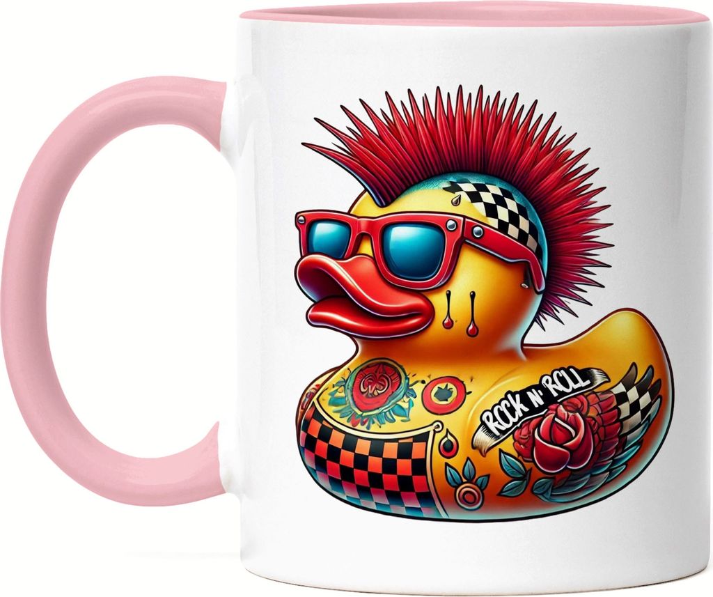 Rock N Roll Ente Tasse rosa Punk Rock Ente Tattoo Mohawk Retro