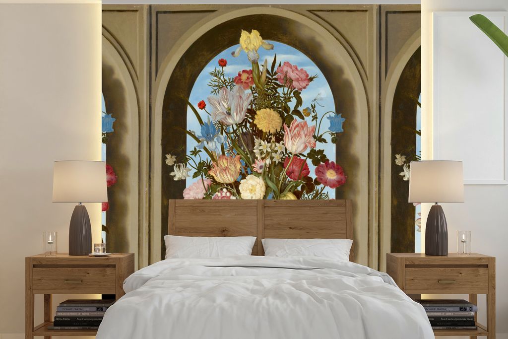MuchoWow Fototapete für Wohnzimmer oder Schlafzimmer Wandtapete Vinyl Motivtapete Vase mit Blumen in einem Fenster - Gemälde von Ambrosius Boss...