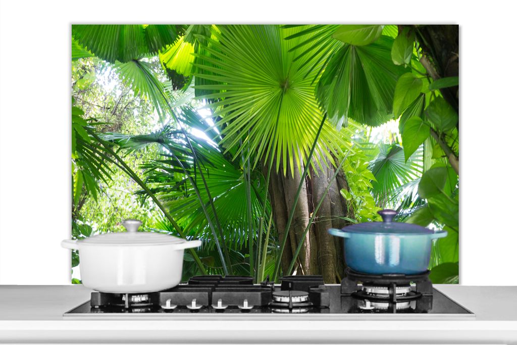 KitchenYeah Spritzschutz Küche - Küchenrückwand - Wandschutz für Herd und Spüle - Tropischer Regenwald 100x65 - Alu-Dibond (Alternative zum...